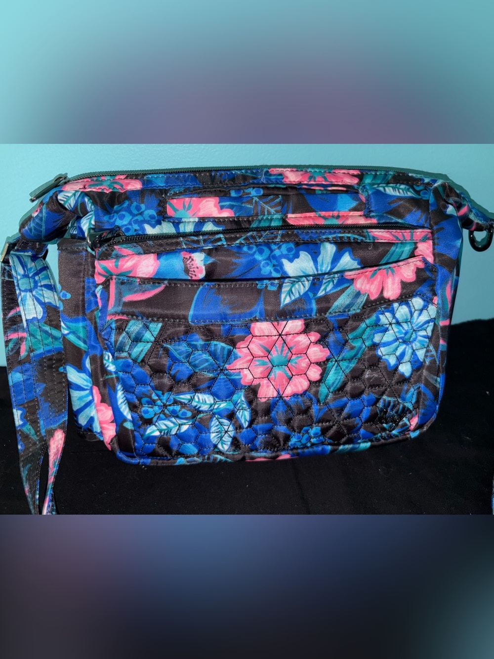 lug Floral Quilted Crossbody Bag - Blue, Pink, Black